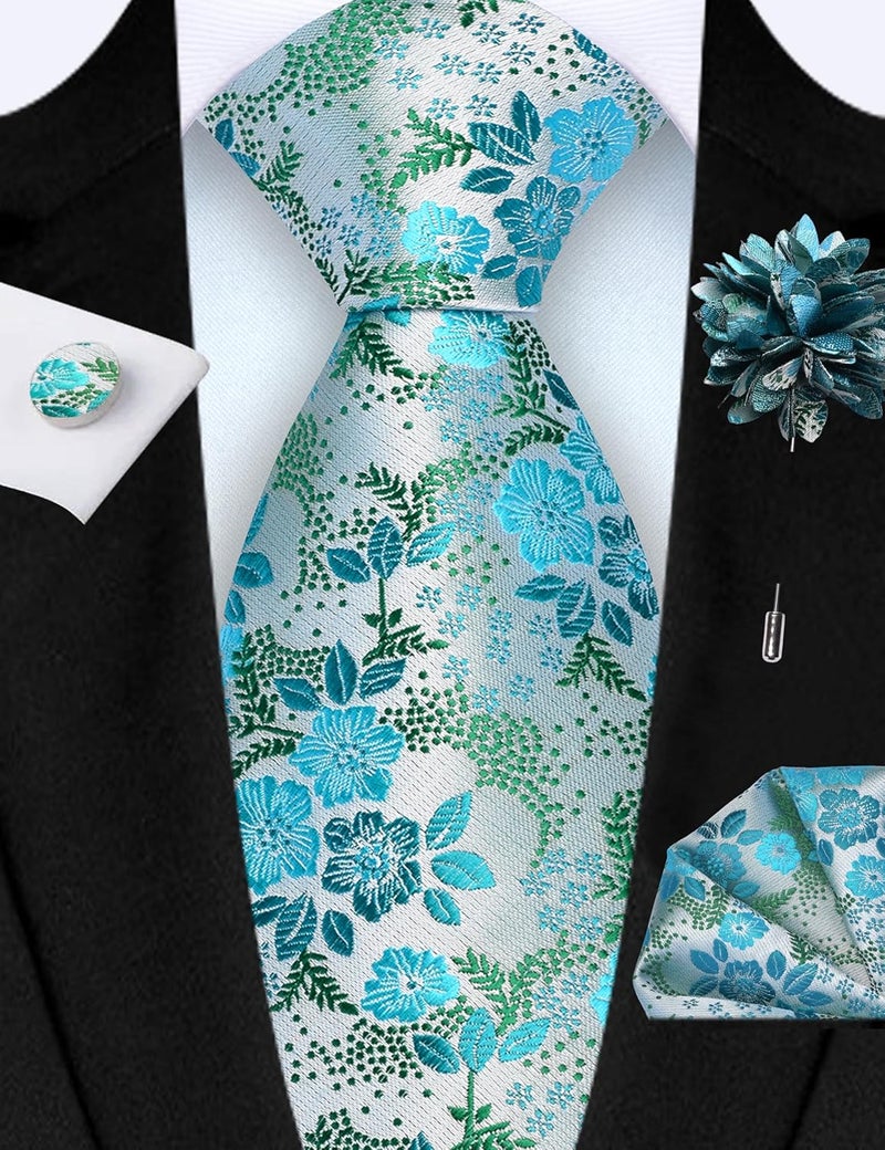 GUSLESON 3.15"（8cm） Mens Floral Tie and Lapel Pin Necktie Hankerchief Cufflinks Set for Men - Image 2